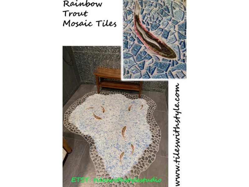Rainbow Trout fish shaped mosaic tiles